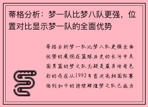蒂格分析：梦一队比梦八队更强，位置对比显示梦一队的全面优势