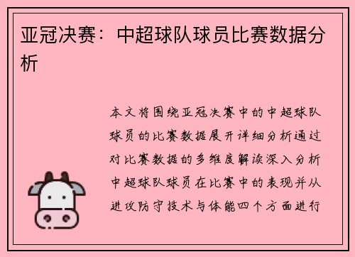 亚冠决赛：中超球队球员比赛数据分析