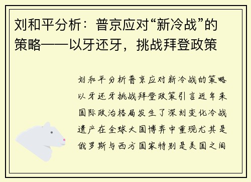 刘和平分析：普京应对“新冷战”的策略——以牙还牙，挑战拜登政策